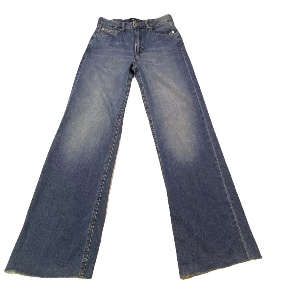 Aeropostale Wide Leg Flare Jeans High Rise Denim Frey Hem Medium Wash 4 Regular